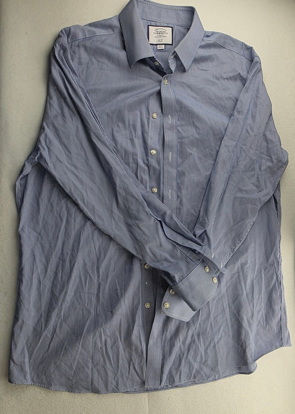 Charles Tyrwhitt Blue White Plaid Slim Fit Button Down Size 18 35in